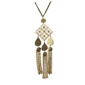 Gold Tone Thry-Tri Tassel Statement Necklace